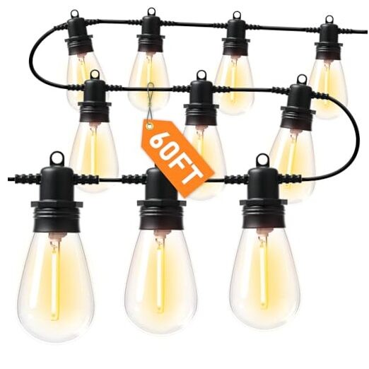 60FT LED Outdoor String Lights with 16+1 Edison Shatterproof IP65 60 Ft