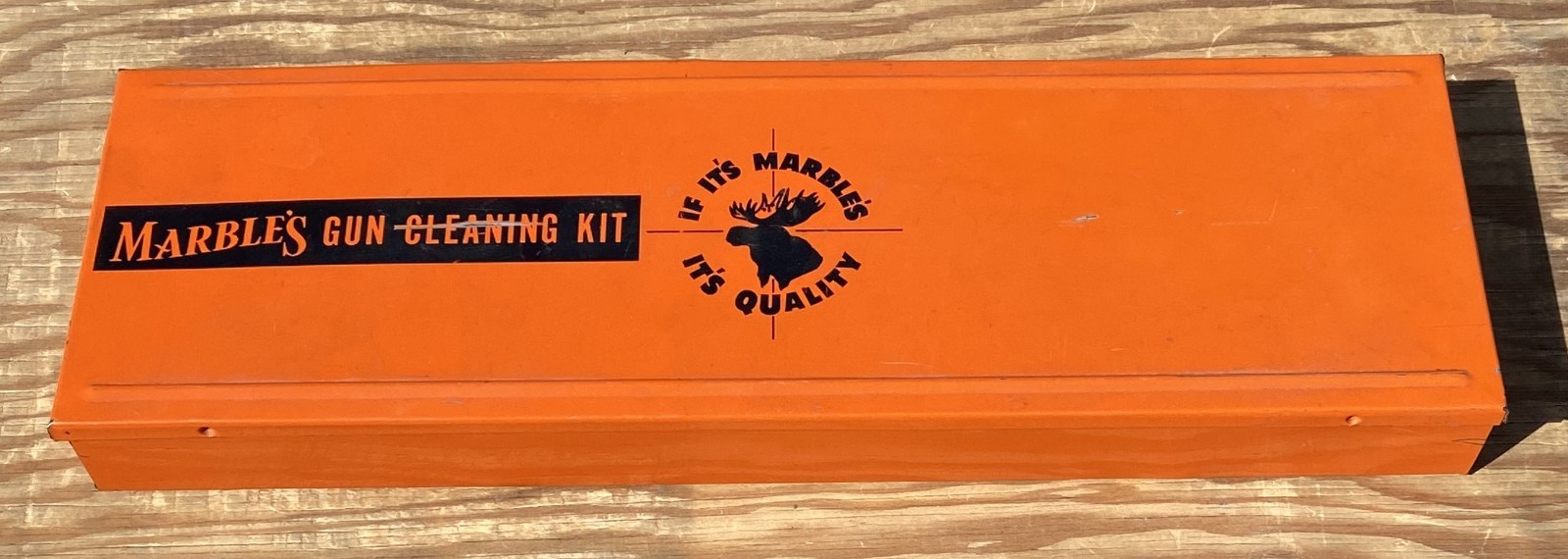 Old Vintage MARBLE'S GUN CLEANING KIT Metal Tin Box w/ Rod and some Accessories