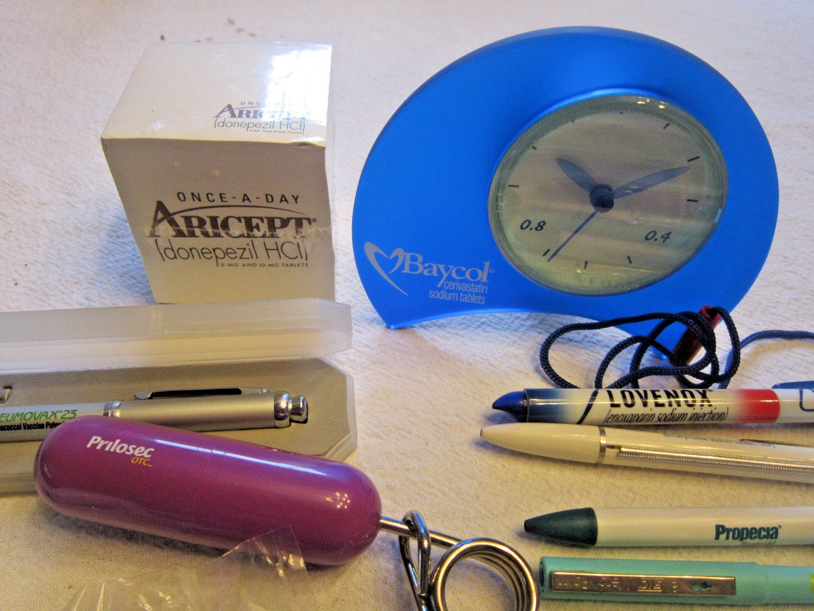 Pharmaceutical Drug Rep Promo Items Pens Spatulas Pharmacy Gift Pins Car Clock