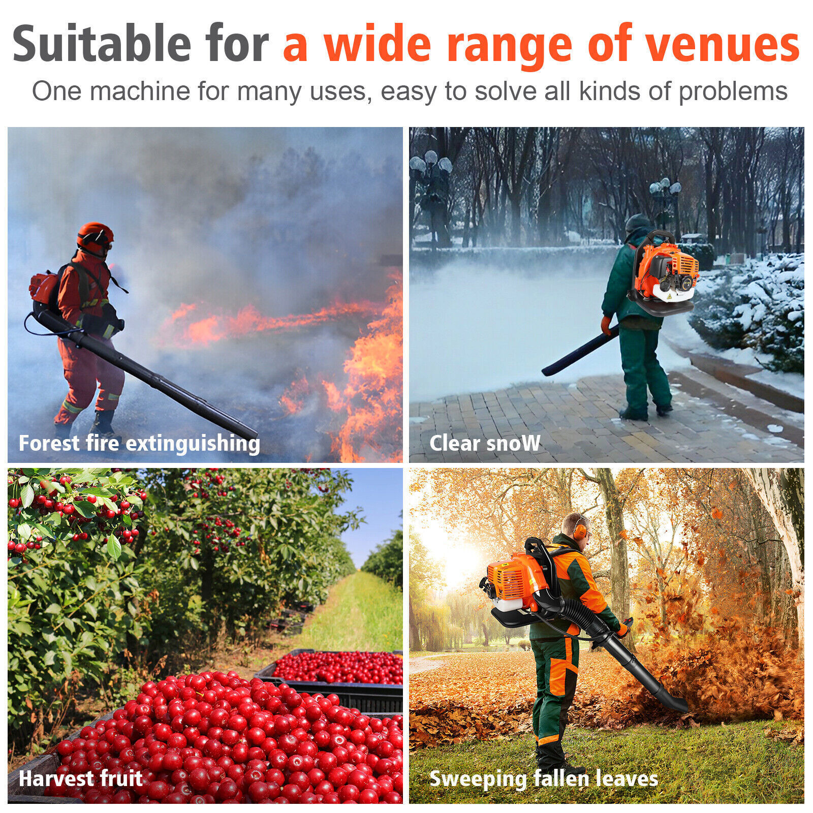 Backpack Leaf Blower Gas Powered Snow Blower 665 CFM 43CC 2-Stroke Engine 3HP