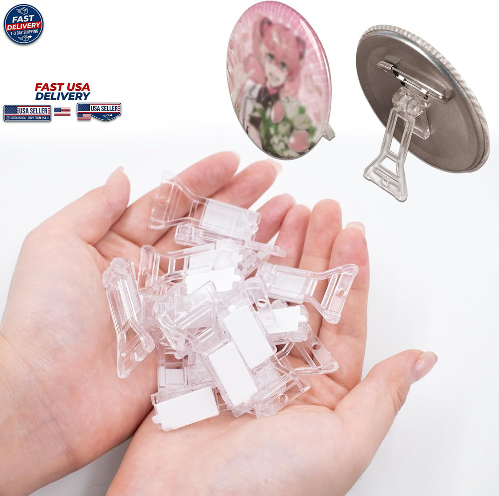 20Pc Badge Button Self-Adhesive Foldable Mini Acrylic Base Stand Clear Display