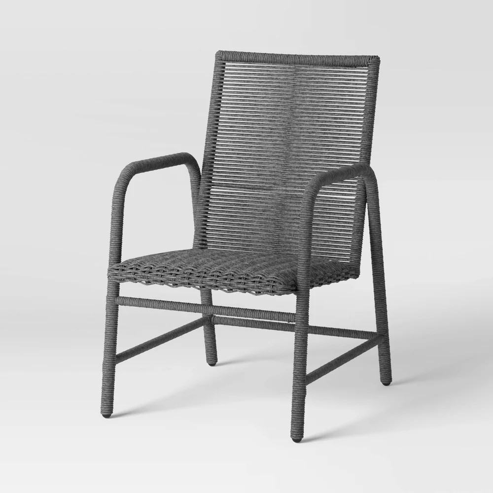 Threshold Set of 2 Padded Wicker Dining Chairs Outdoor Patio Armchairs, Gray
