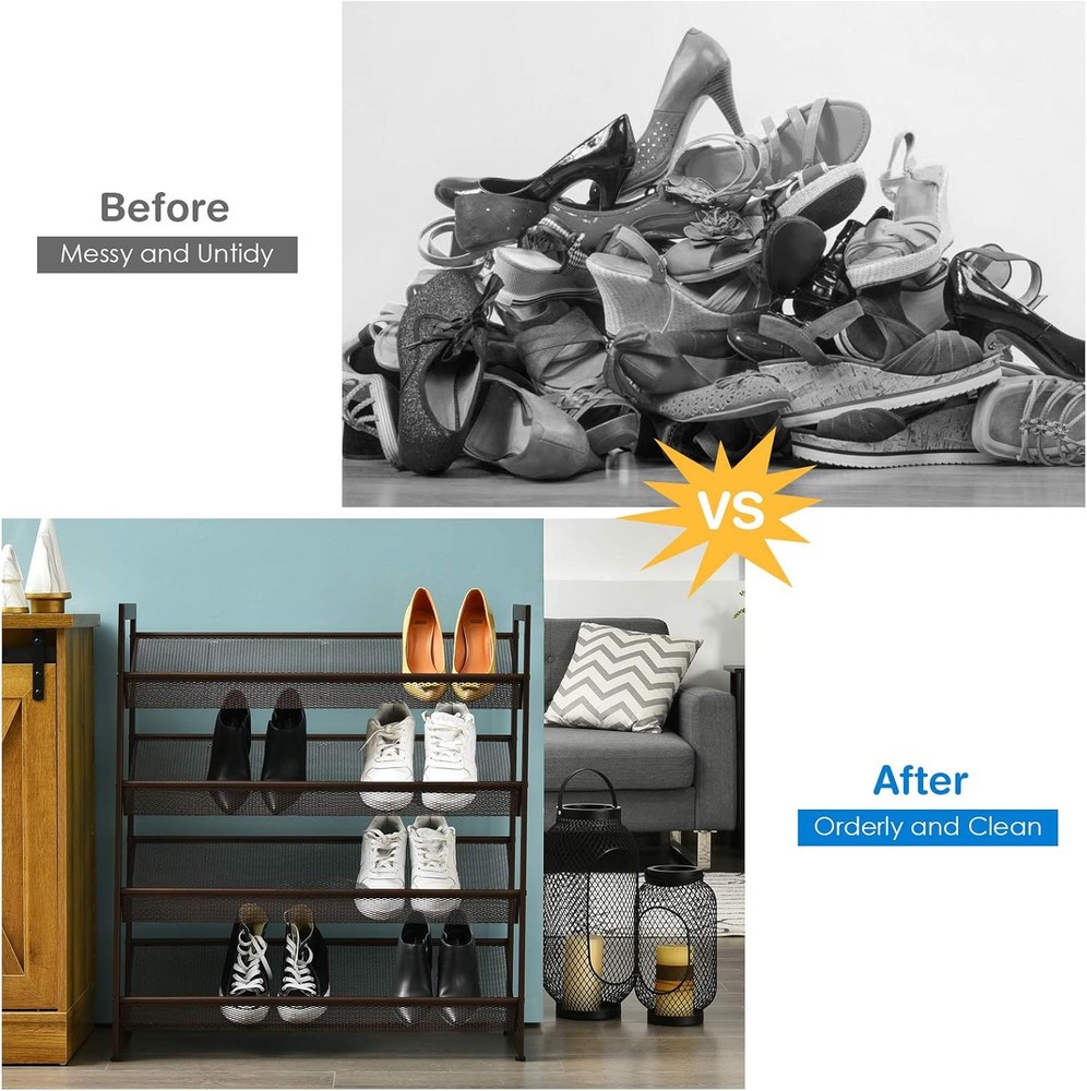 4-Tier Metal Shoe Rack Stackable Flat & Slant Adjustable Shoe Storage Stand