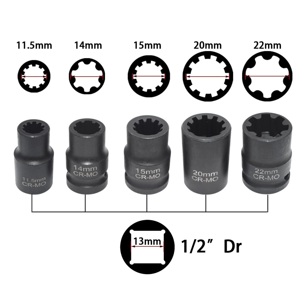 Yuesstloo 18PCS Brake Caliper Socket Set Kit, Adjusting Tools, 18pcs