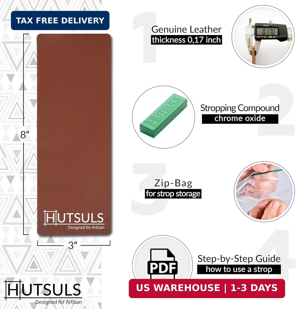 Hutsuls Brown Leather Strop with Compound - Get Razor-Sharp Edges with Stropping