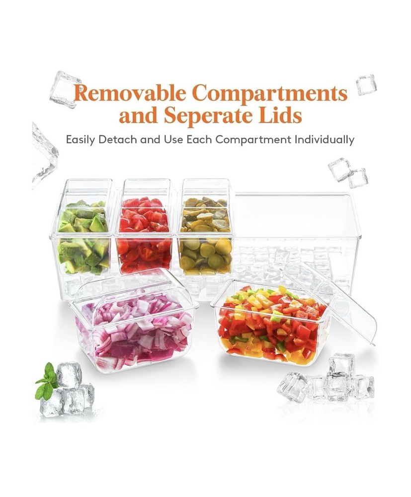 Ice Chilled Condiment Caddy with 5 Containers, 15.3" Server