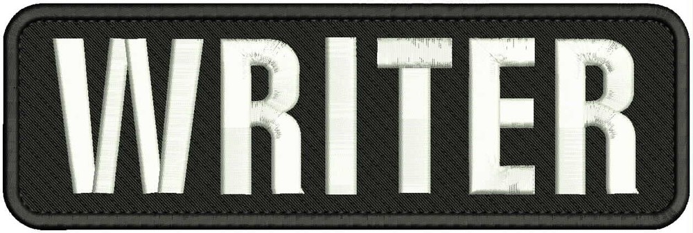 WRITER EMB PATCH 3X10 hook on back white ON BLACK
