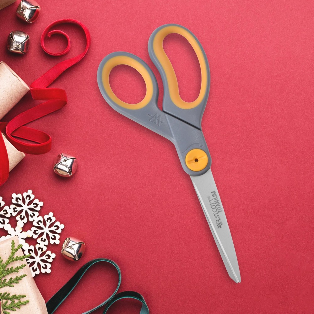 Westcott Titanium Bonded Adjustable Glide Scissors, 8", Grey & Yellow