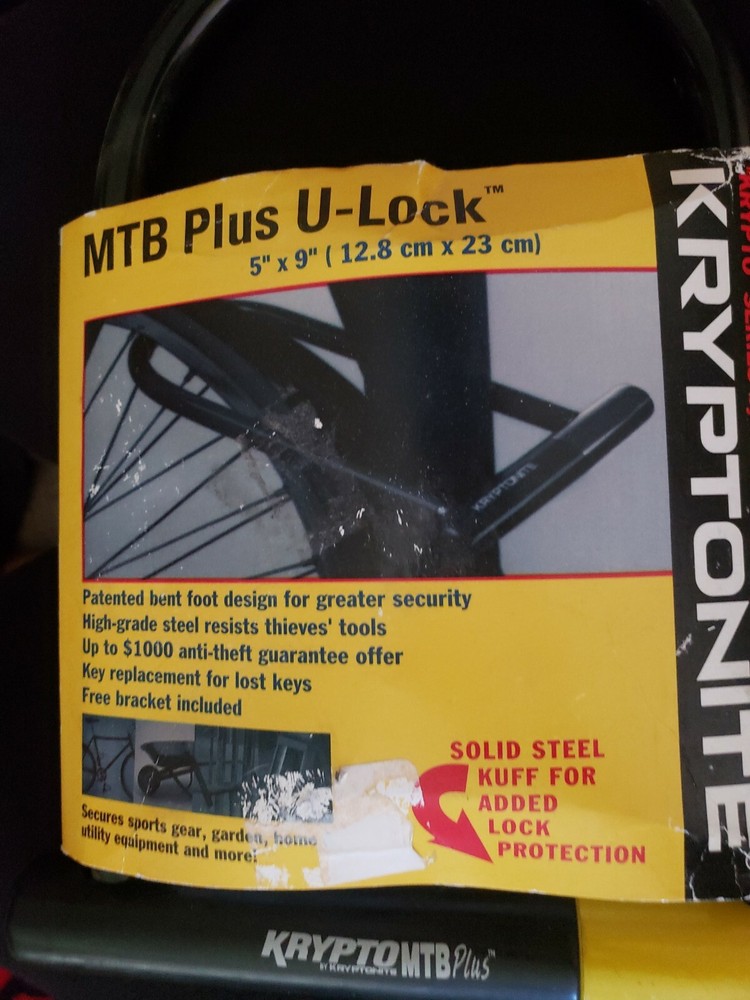 BIKE LOCK Kryptonite MBT 5" x 9"  Solid steel kuff Ergo Dynamic Angle Jam Proof