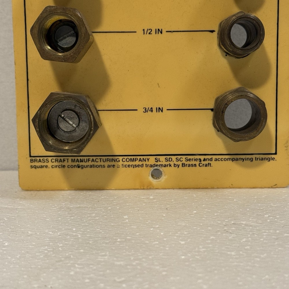 Brass Craft Gas Connector Sizing Guide Tool Board display Size Thread samples