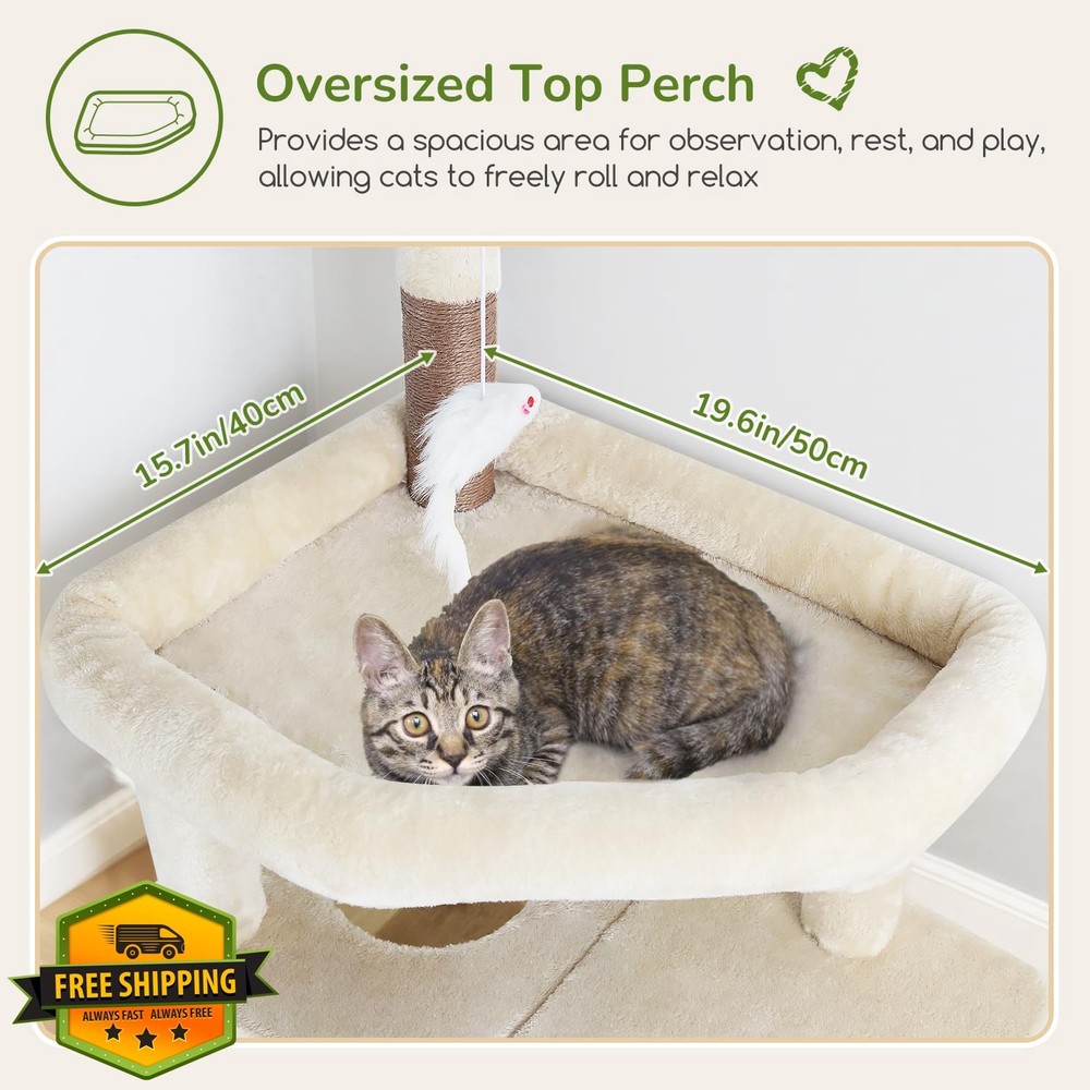 Globlazer 74" Beige Cat Tree Tower 2 Caves Oversized Perch