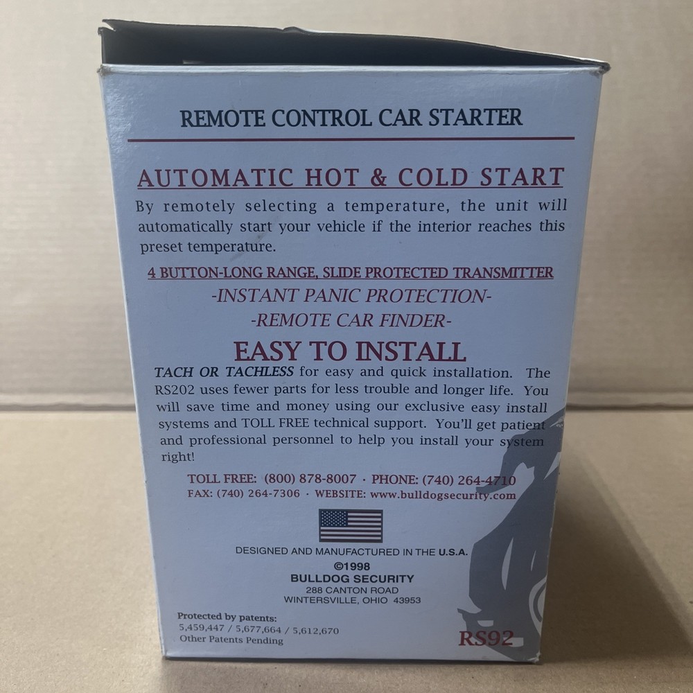 Bulldog security. remote start system kit Model. RS92