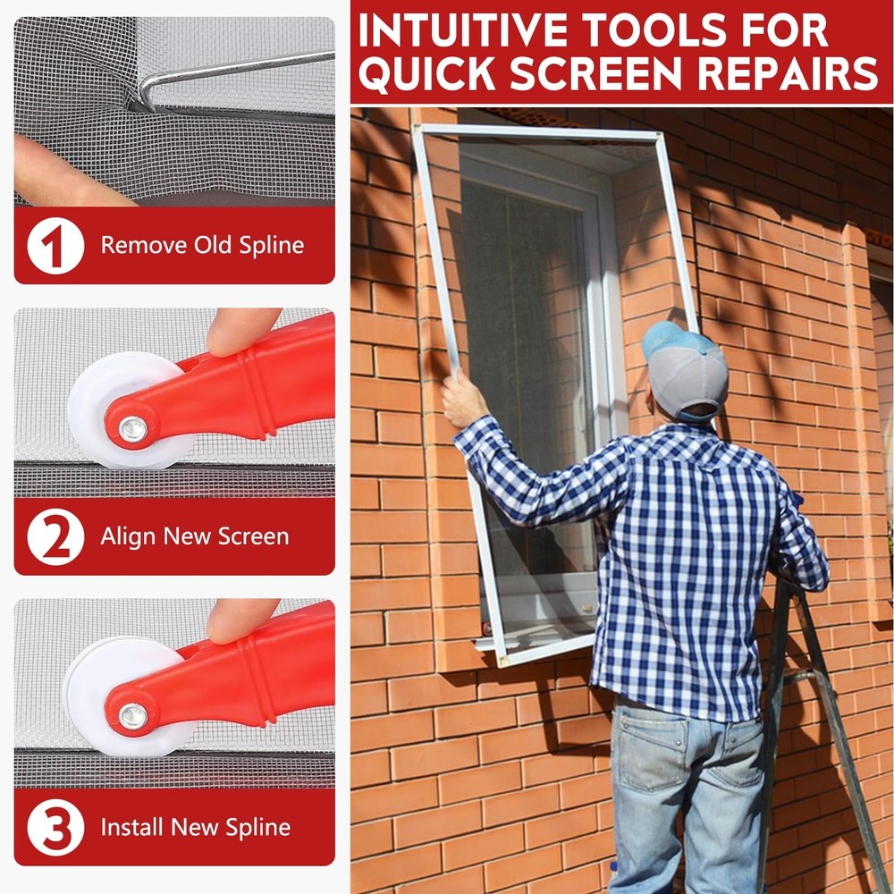 Screen Roller Tool Set with Spline Removal Hook 2pcs Window Screen Roller for