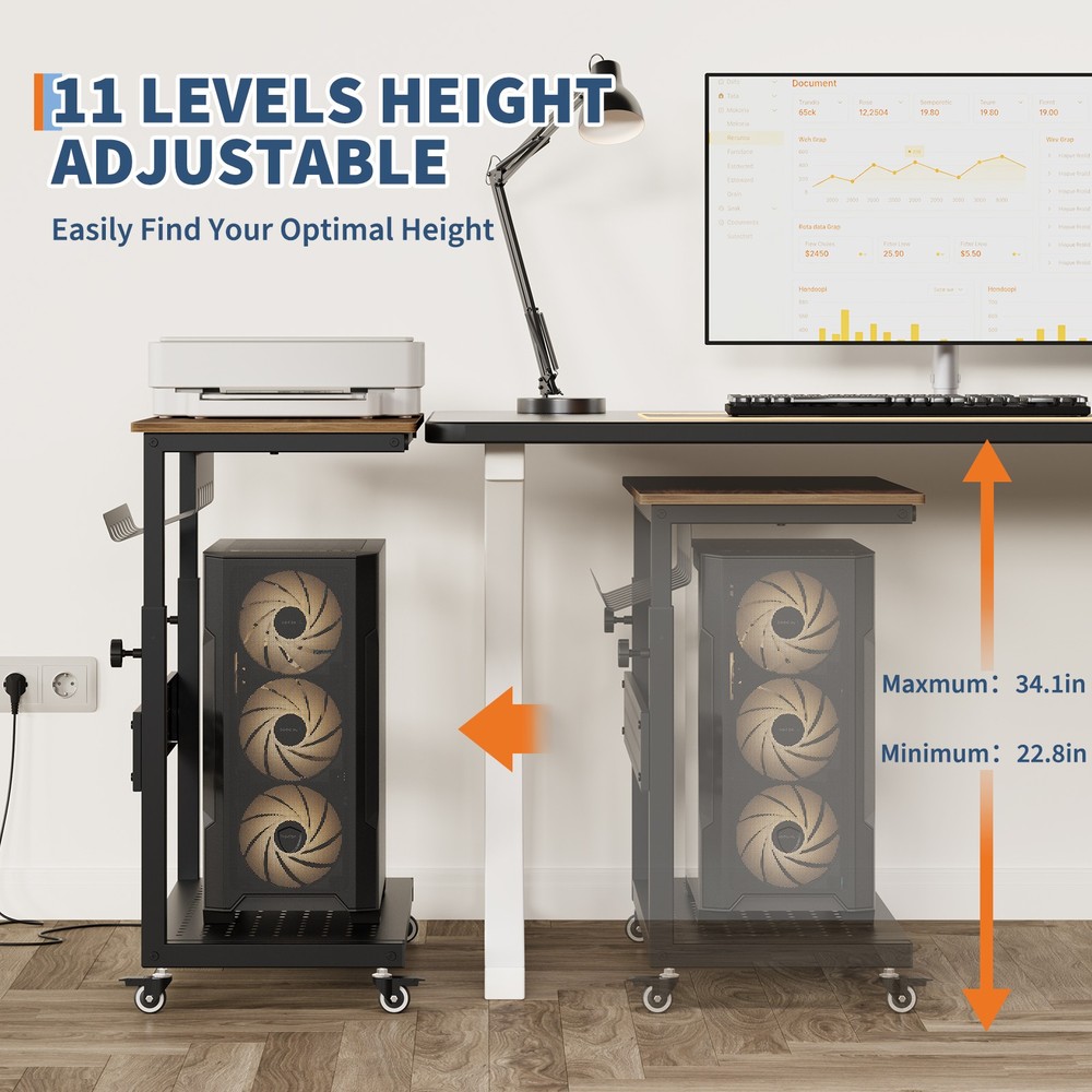 Computer Tower Stand, 11 Level Height Adjustable PC Stand with Line Storage Rack