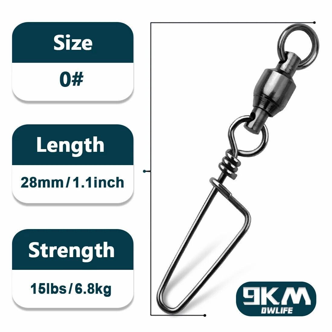 50Pcs Ball Bearing Swivels with Stainless Steel Coastlock Snap Fishing Connector