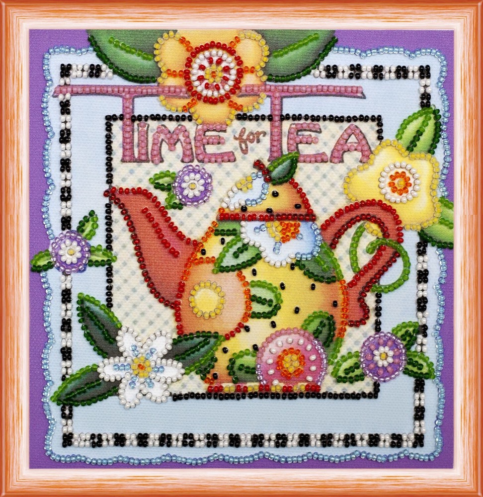 DIY Bead Embroidery Kit "Teatime" Beaded Stitching Needlepoint Beadwork