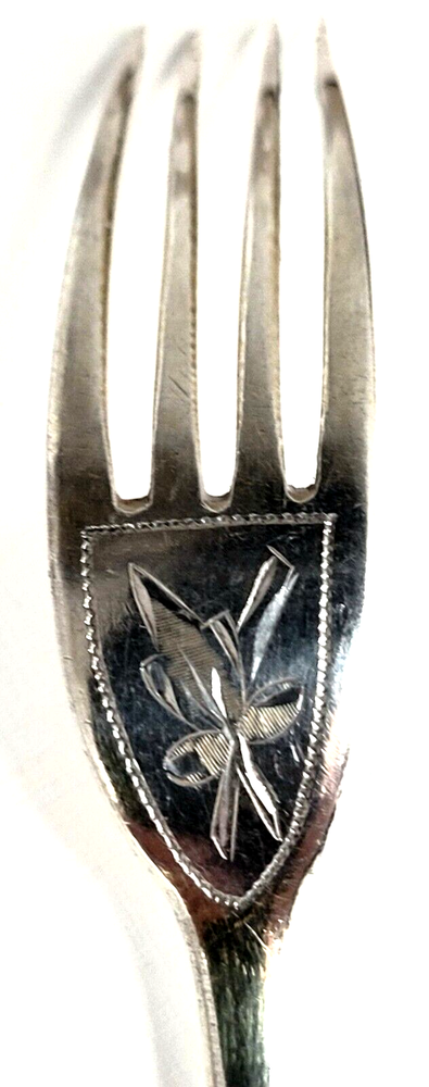 Russian Silver Etched Fork & Spoon Spiral Handle Gold Wash