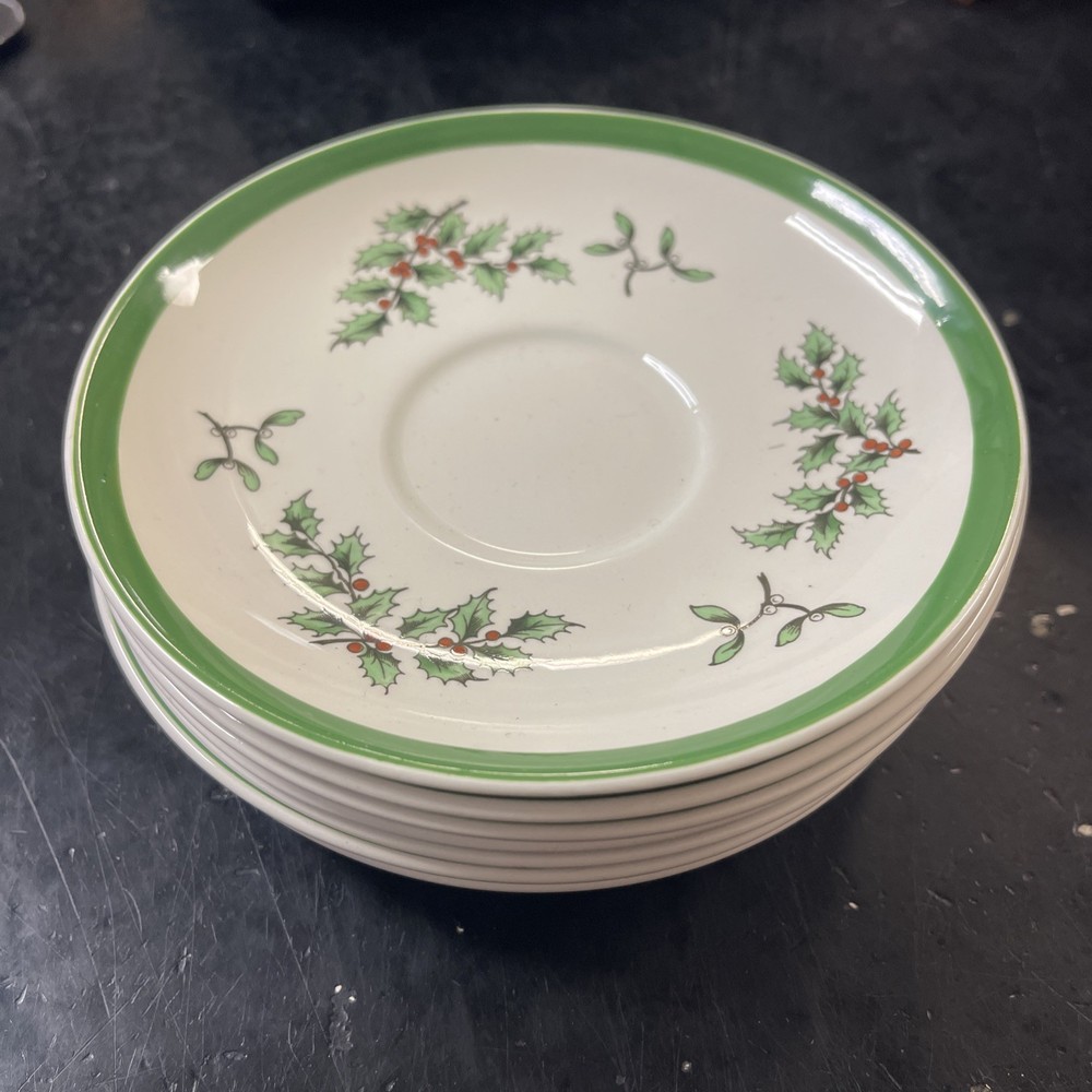 7 Vintage Spode Christmas Tree England Saucers