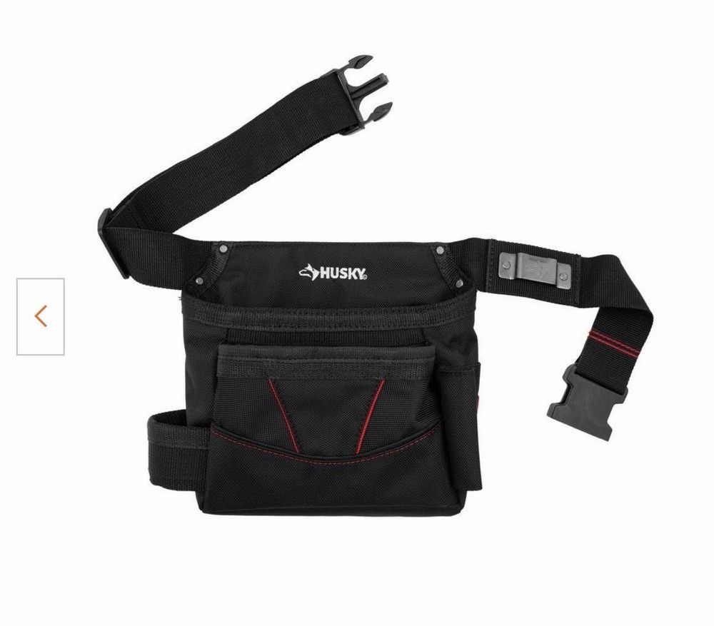 Husky Adjustable Tool Belt Pouch Black Red Quick Release Multiple Pockets