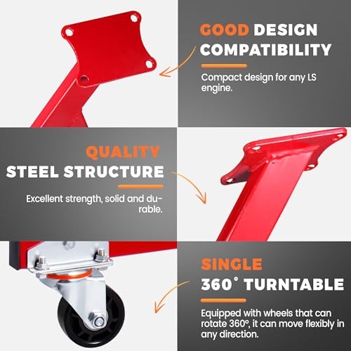 LS Compatible Engine Storage Stand, Rolling Engine Stand with Swivel Red
