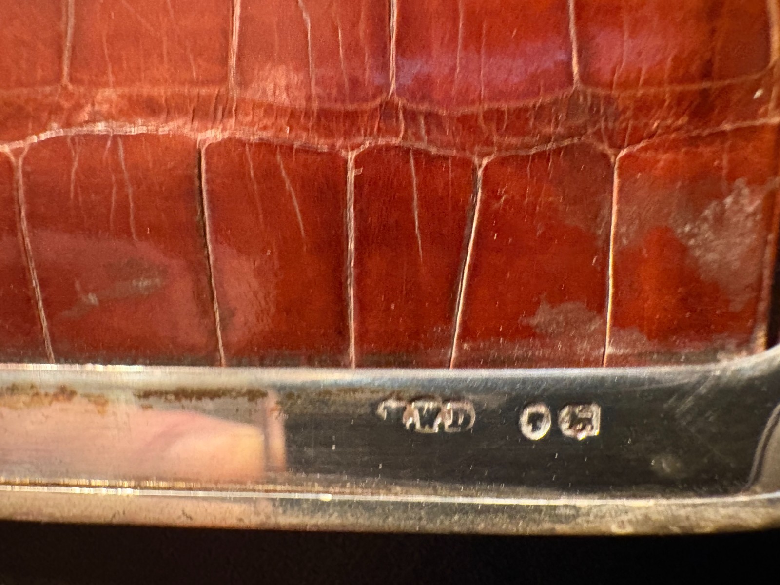 Antique 1875 Victorian Sterling Silver and Alligator Card Case Leuchars & Sons