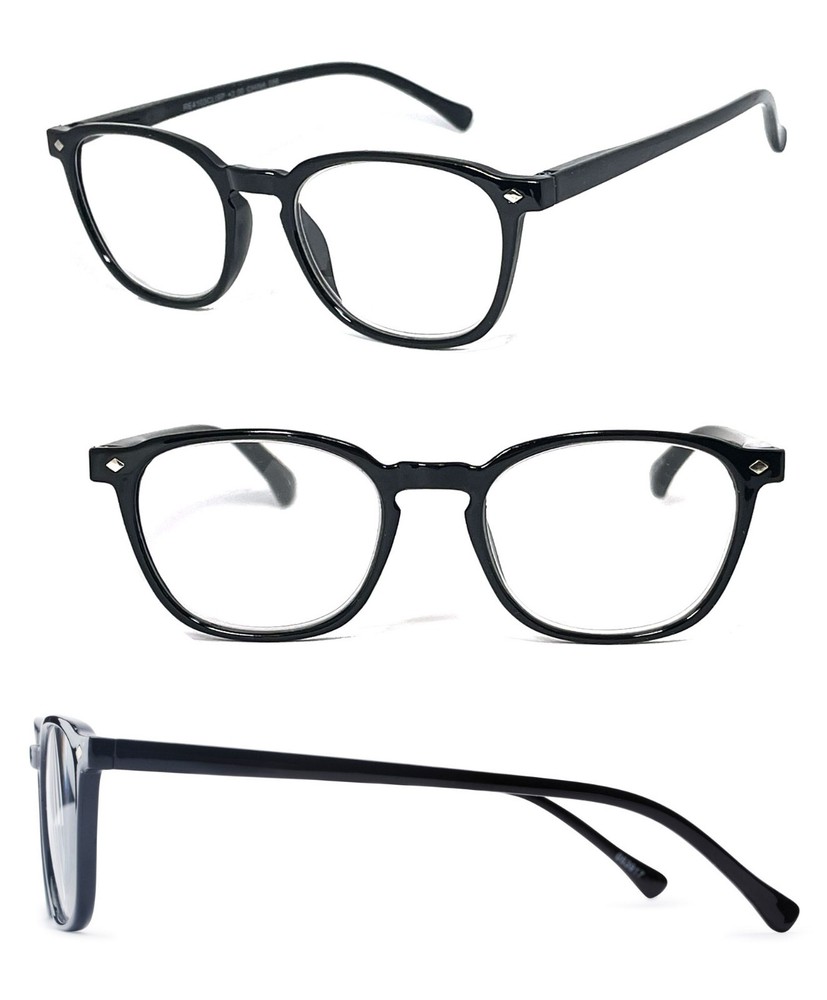Retro Square Keyhole Reading Glasses Silver Rivet Spring Hinge Temples
