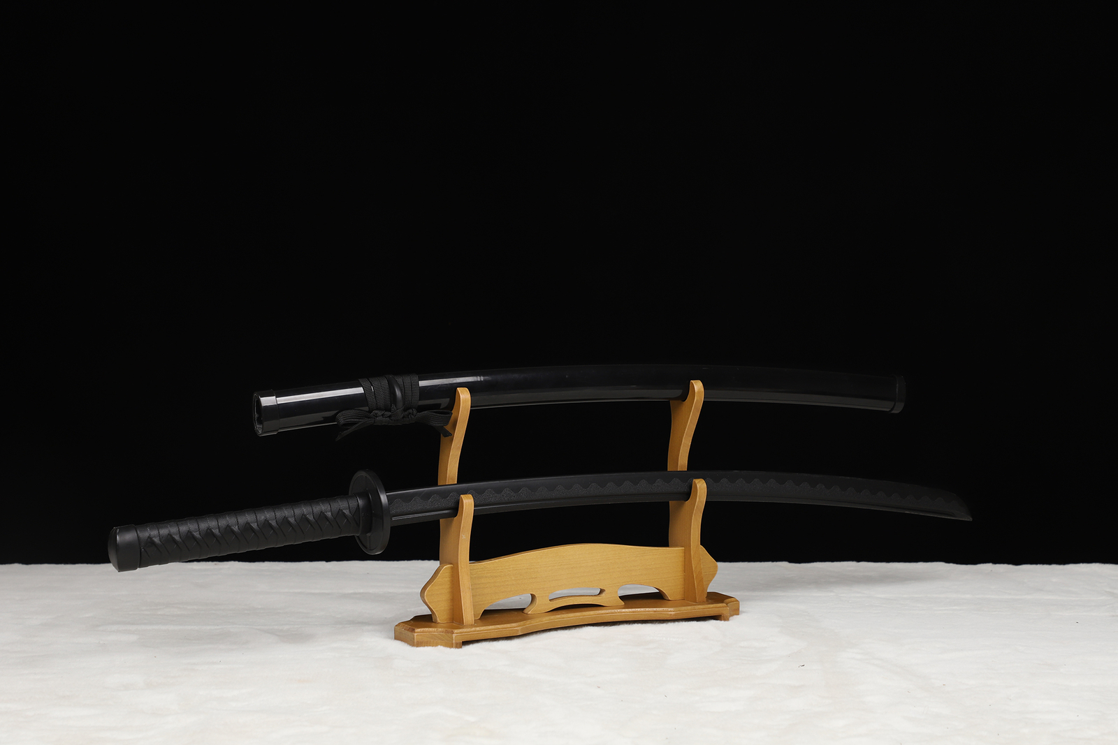 2-Tier Sword Stand for Display Japanese Samurai Katana Sword Holder Yellow Wood