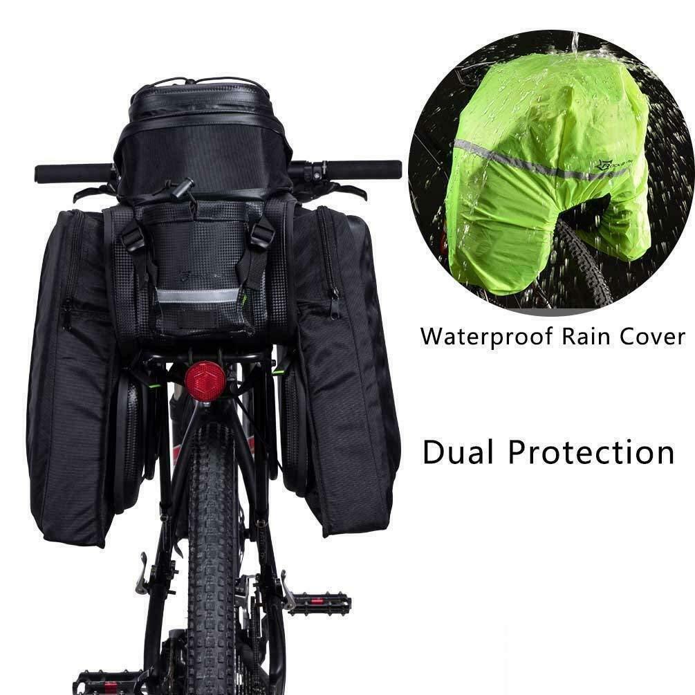 ROCKBROS Bike Rack Bag Waterproof Carbon Leather Rear Pack Trunk Pannier Black
