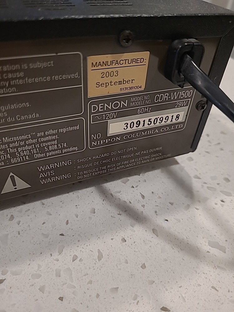 Denon PCM Audio Technology/ CD Recorder CDR-W1500