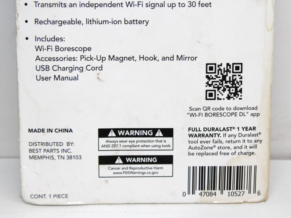 DURALAST Wi-Fi Borescope 5 Foot Long Cable Camera. NEW