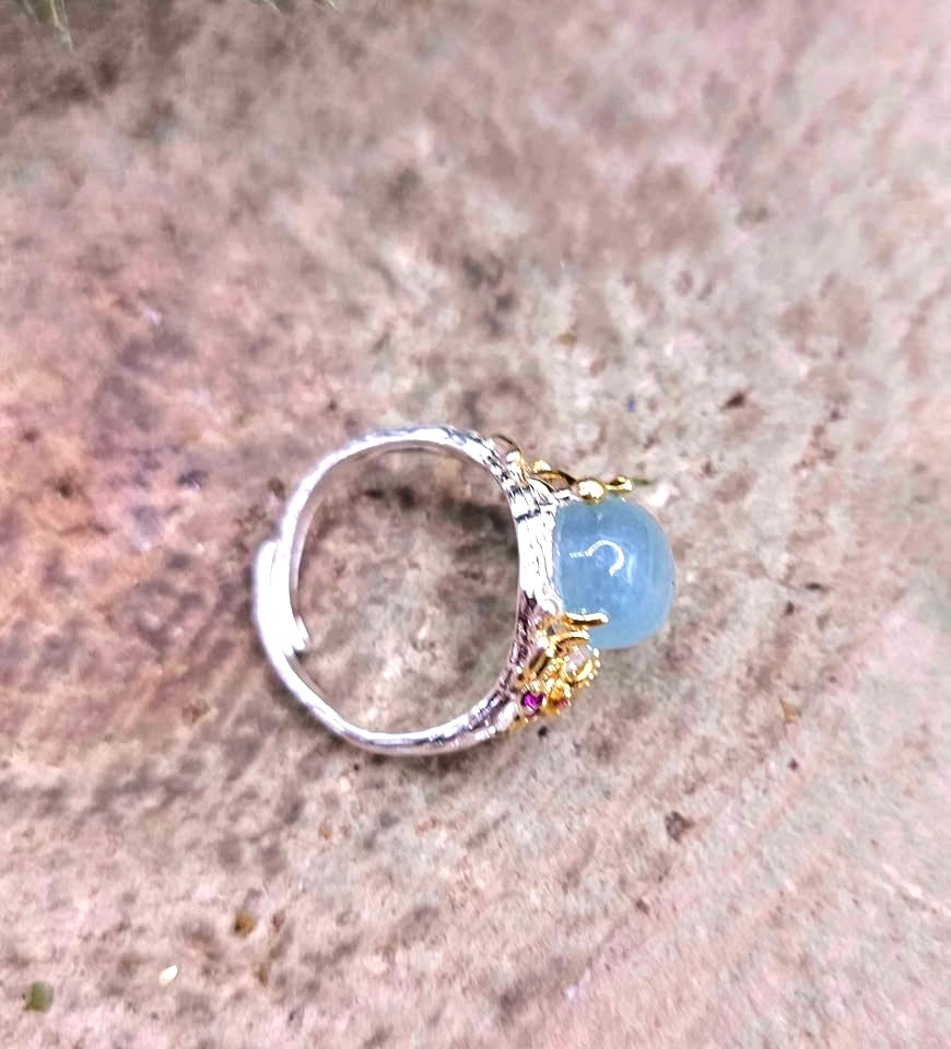 Nature Blue Morganite Stone Adjustable Ring