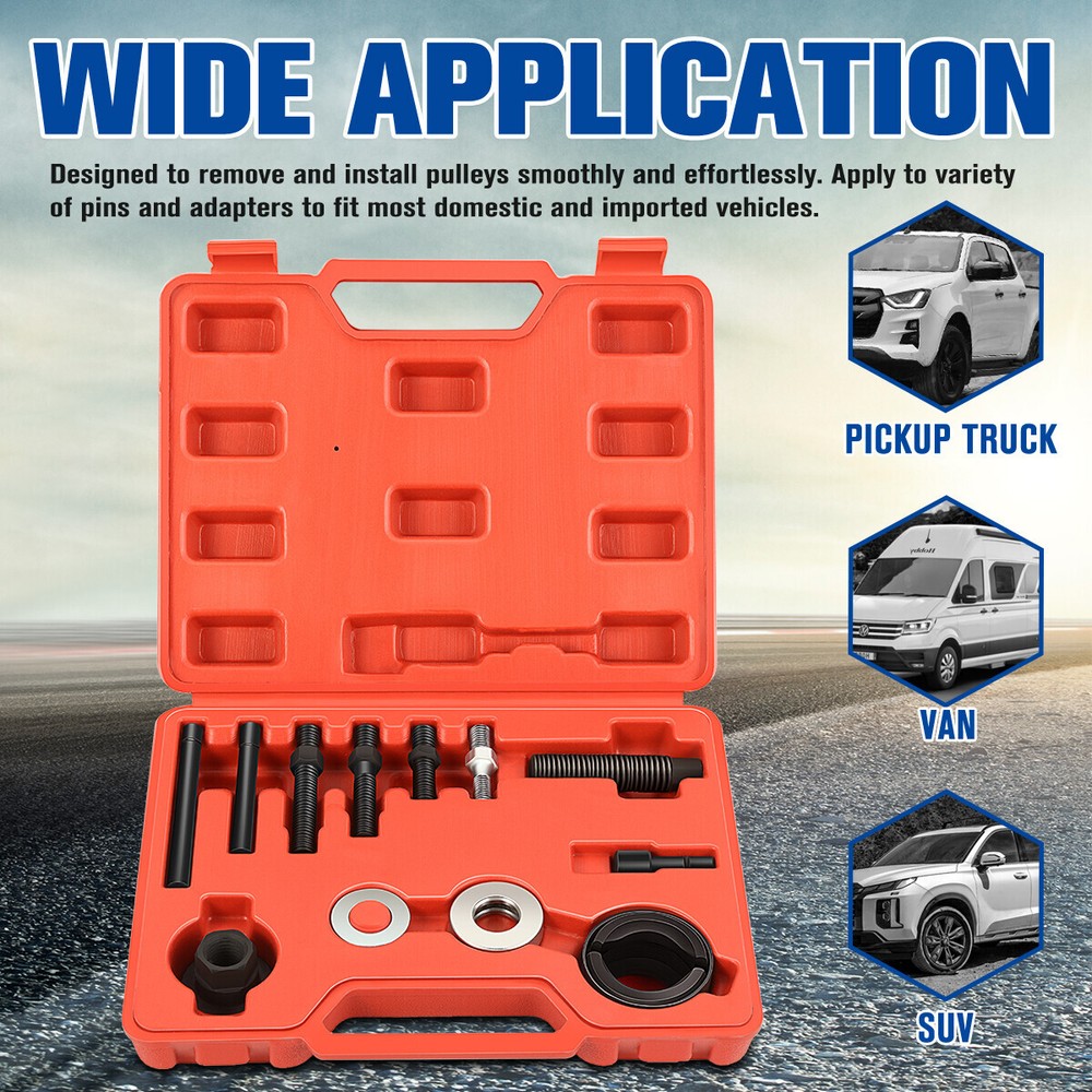 12Piece Pulley Puller Installer Power Steering Pump Remover Tool Set w/Case