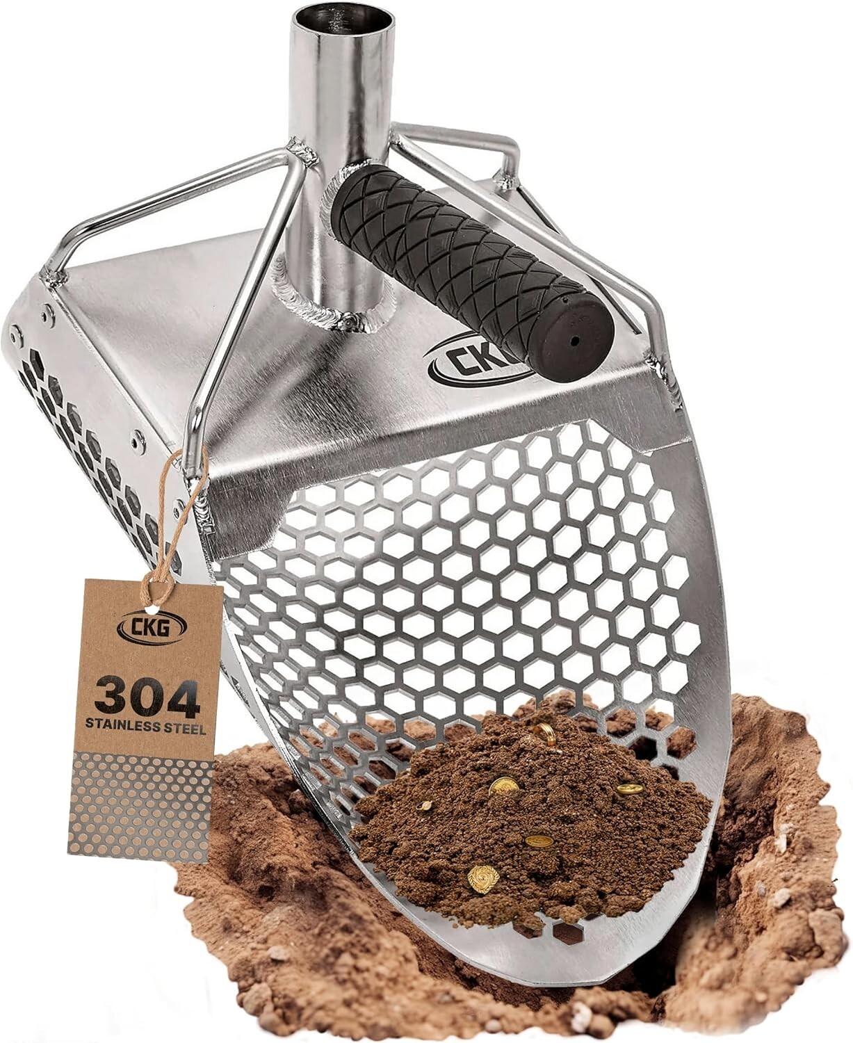 CKG Sand Scoop for Metal Detecting Sand Sifter Scoop Stainless Steel, 11x7 Model
