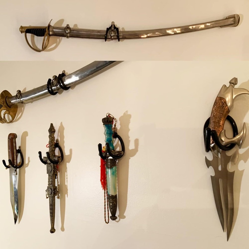 Pmsanzay 4 Pack Mini Adjustable Sword Wall Mount Hook Display Hanger Black