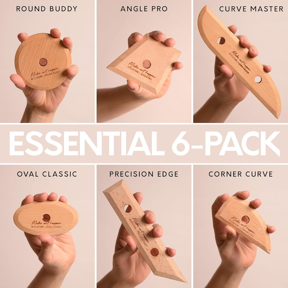 Essential Pottery Ribs Clay Shaping Smoothing Tools Solid Beech Wood 6-Pack