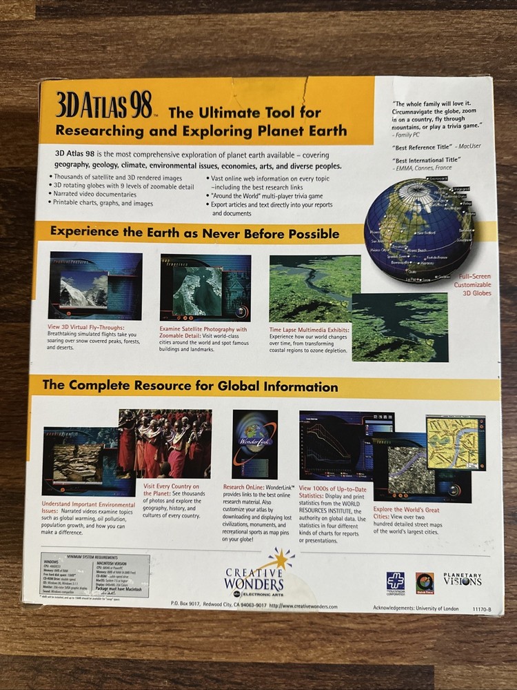 3D Atlas 98 PC Software Creative Wonders Big Box