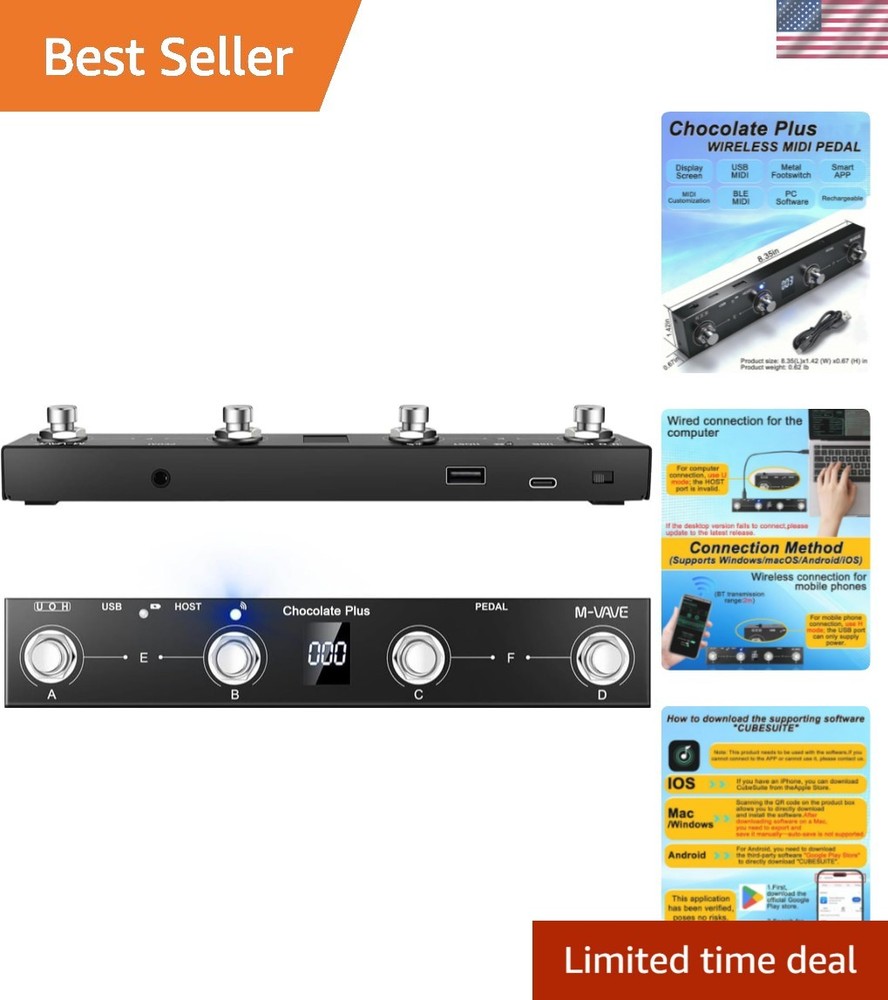 Advanced Wireless 4 Button MIDI Foot Controller - Compact Design for Musicians