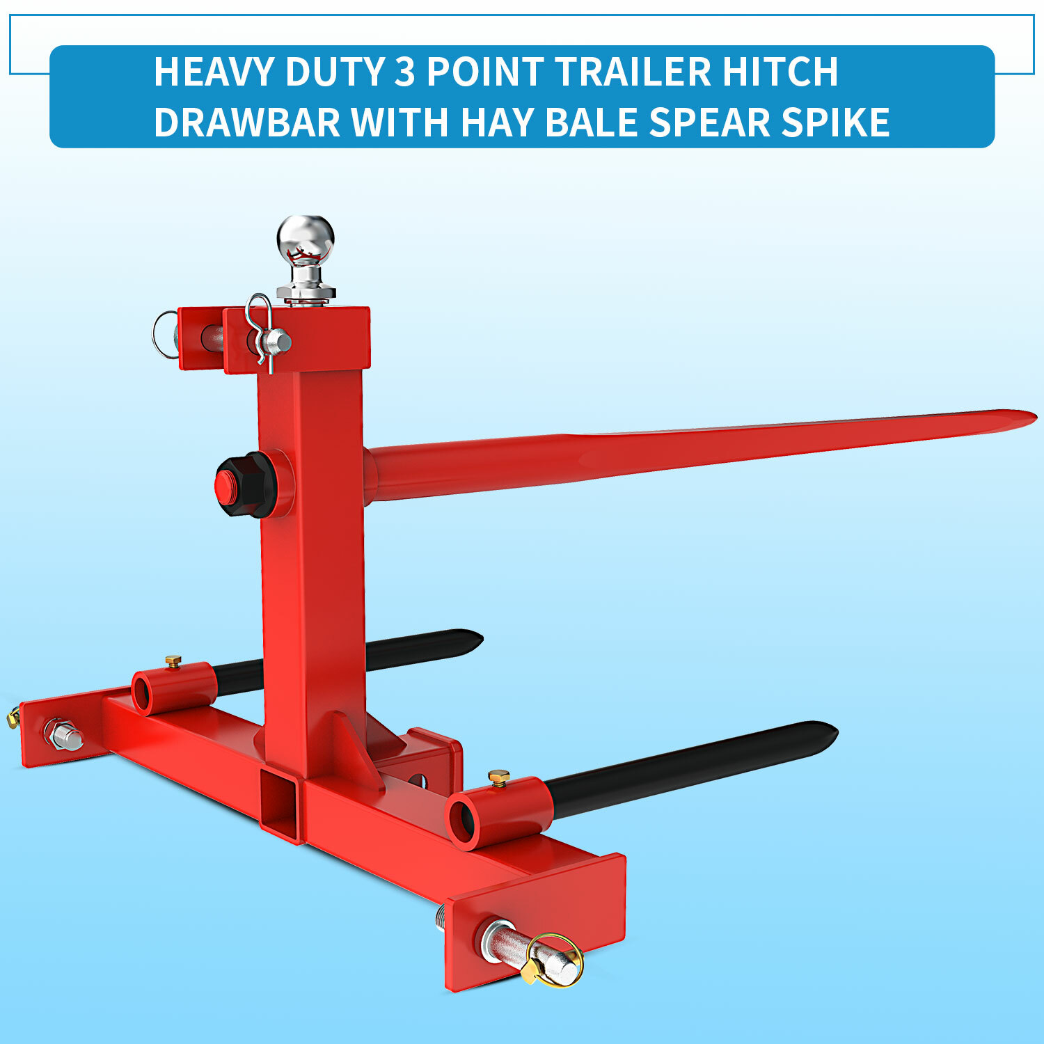 Cat 1 3 Point Hay Bale Spear Trailer Hitch Receiver with Ball
