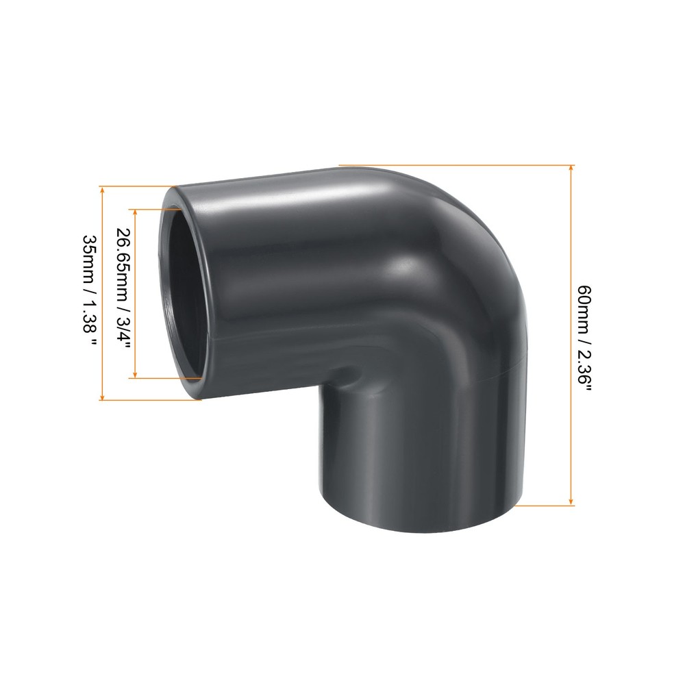 UPVC Elbow Fitting Pipe Program 80 3/4", 2pcs 90 Degree Connector, Grey