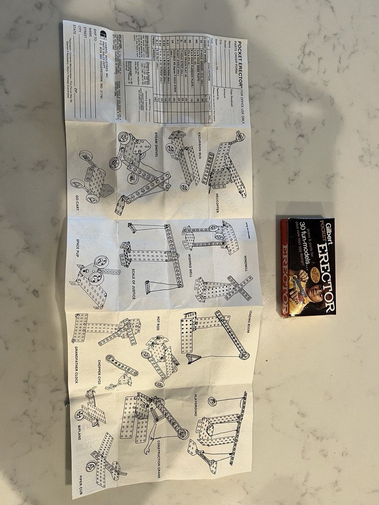 Vintage 1973 Gilbert Pocket Erector Set Model Number 33100