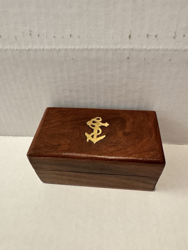 Wood Nautical Anchor Rectangular Box, Brown, Decorative