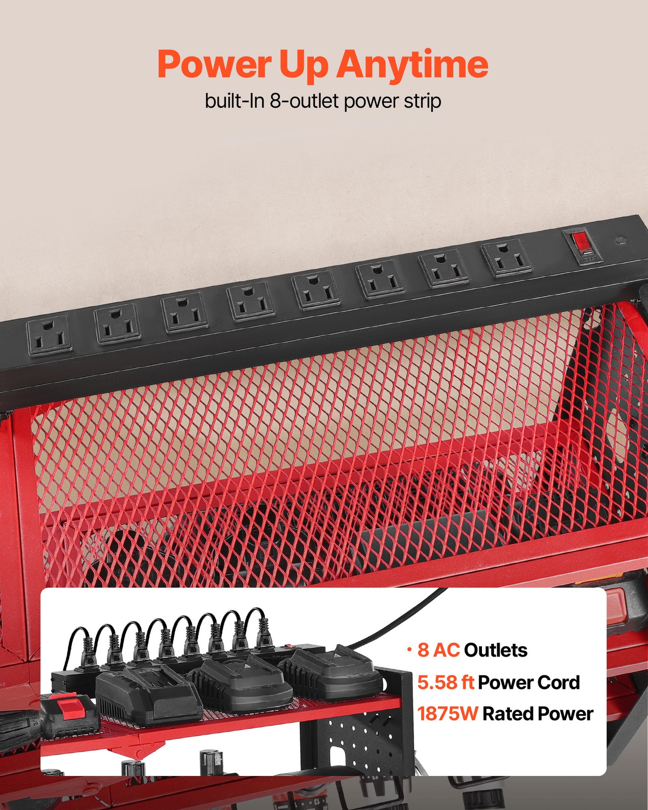 VEVOR Power Tool Organizer with Charging Station 4-Layer Drill Storage Rack