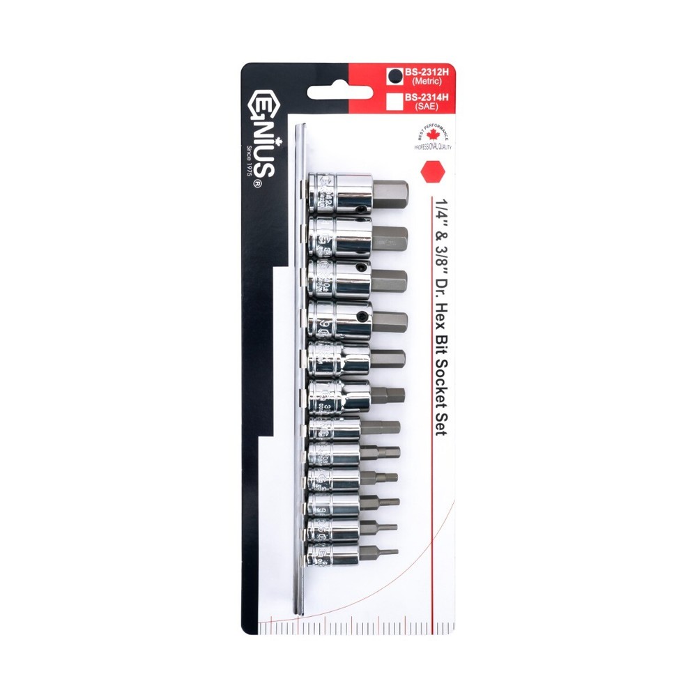 Genius Tools 12 Piece 1/4" & 3/8" Dr. Metric Hex Bit Socket Set - BS-2312H