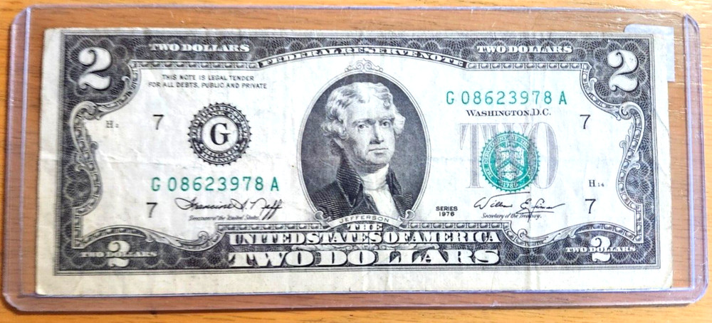 1976 $2 NOTE CHICAGO BANK OFF CENTER ERROR