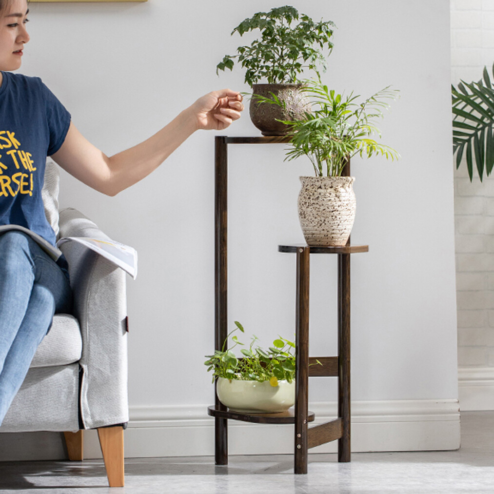 Bamboo Plant Stand Indoor Outdoor 3 Tier Tall Corner Flower Rack Holder Display