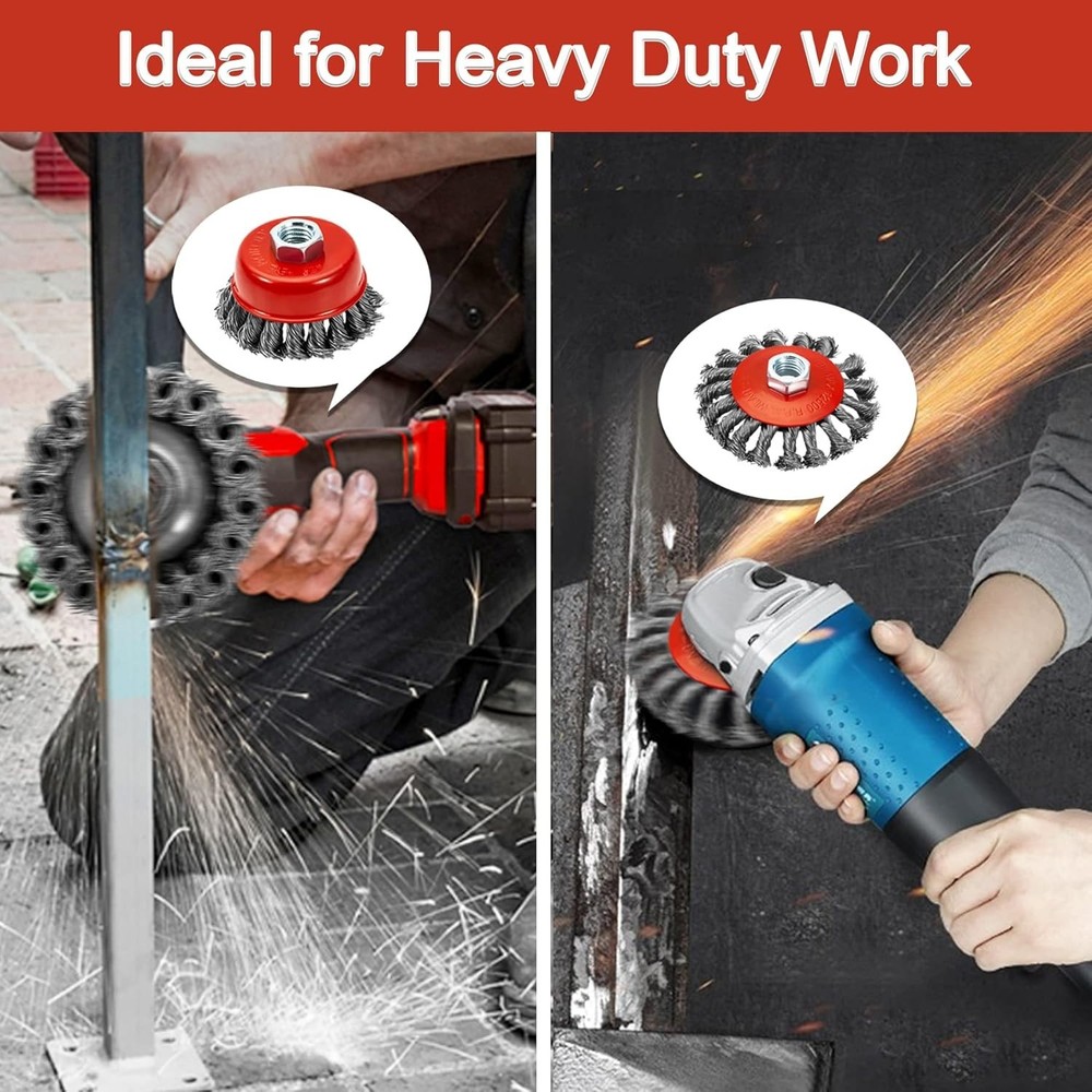 8-Piece Angle Grinder Wire Wheel Set - 4" & 3" Coarse Brushes for Rust Removal