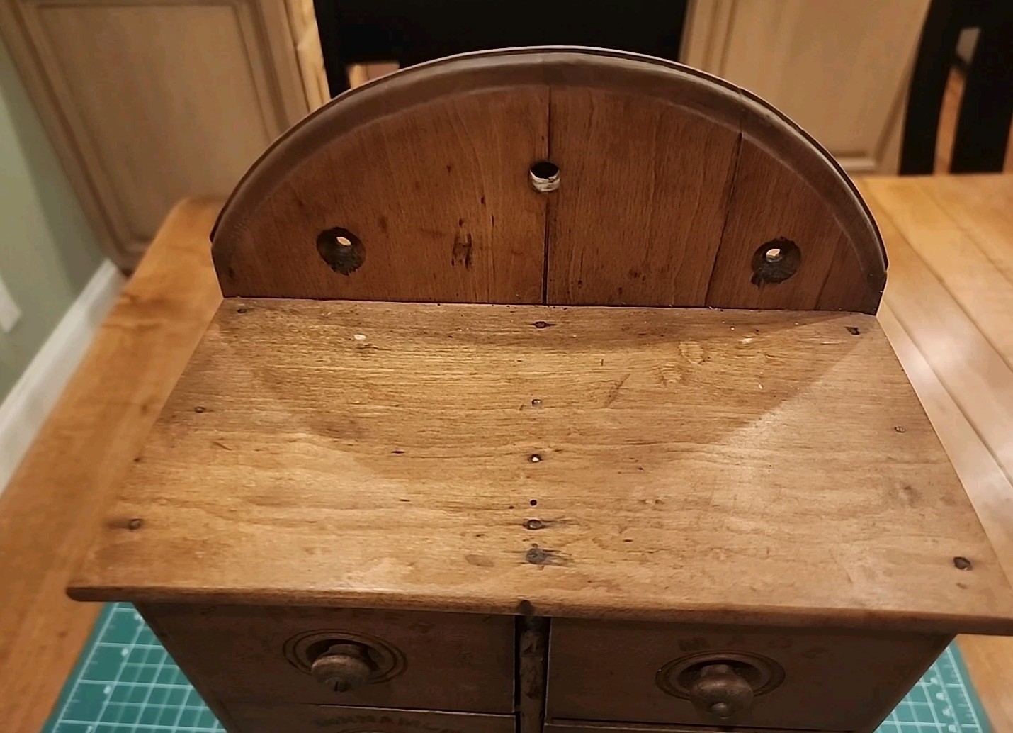 ANTIQUE PRIMITIVE HANGING SPICE CABINET w/ 8 STENCILED DRAWERS - gw!