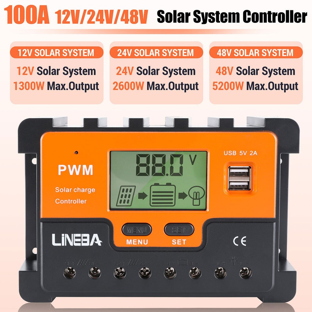 30A-100A Solar Panel Regulator Charge Controller 12/24/48V with LCD Display USB