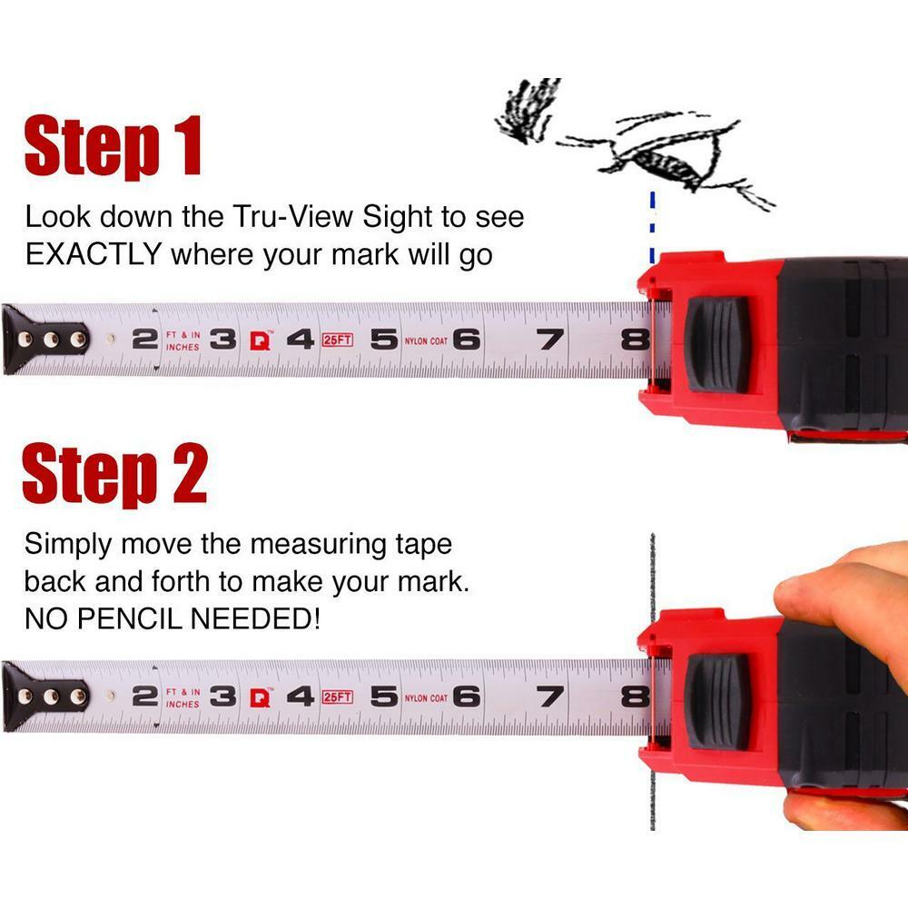 Quickdraw 25 ft. Pro Easy Read Self Marking Tape Measure w/ Graphite Marker