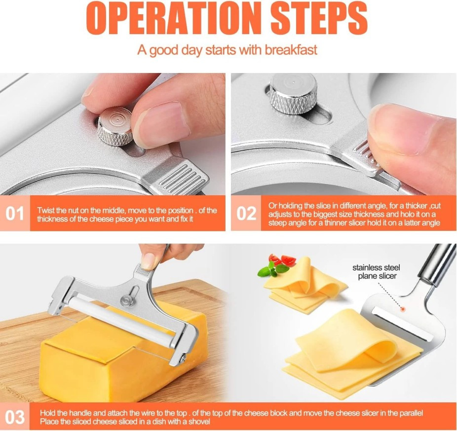 2 PACK Stainless Steel Cheese Slicer - Adjustable Thickness Grey for Kitchen#*/